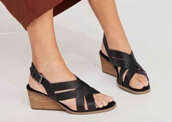 Women's Gracie Wedge Sandal in leather black shown.